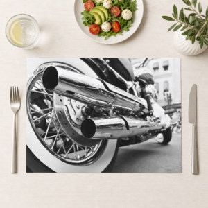Motorrad – Chromauspuff schwarzweiß - Tischset Papier – Bild 1