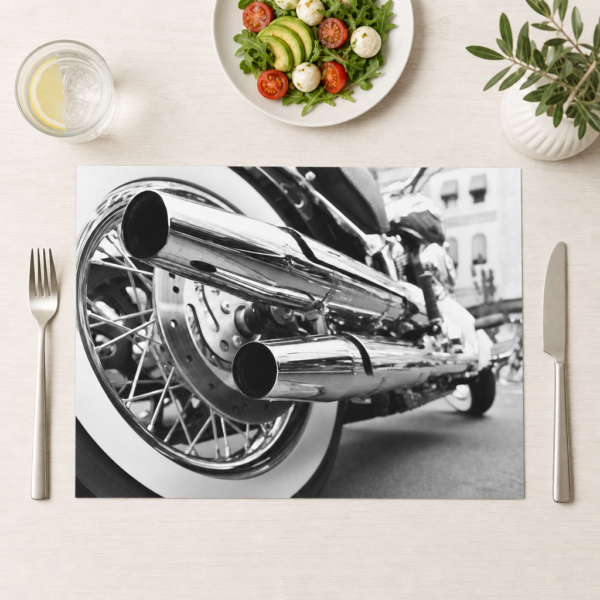 Motorrad – Chromauspuff schwarzweiß - Tischset Papier
