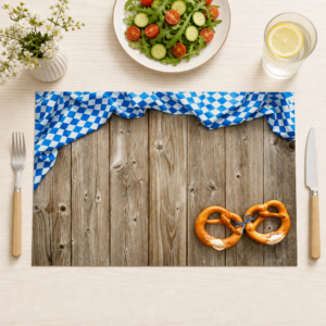 Brezel – Laugenbrezel auf bayerischer Tischdecke - Tischset Papier – Bild 1