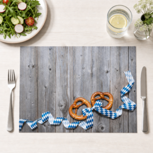 Bayerisch - Brezel im blau-weißem Band - Tischset Papier – Bild 1