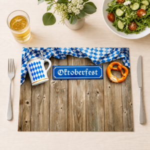 Oktoberfest – Schild mit Bierkrug und Brezel - Tischset Papier – Bild 1