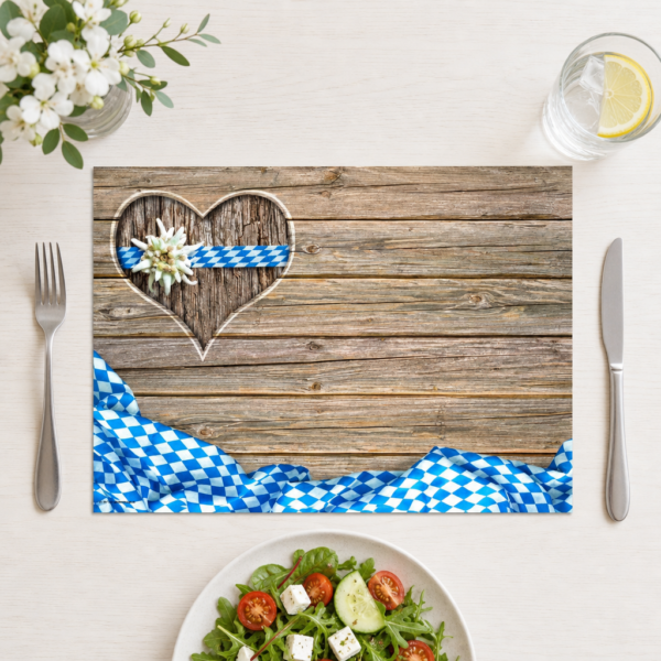 Bayerisch - Herz mit Edelweiß auf Holz - Tischset Papier