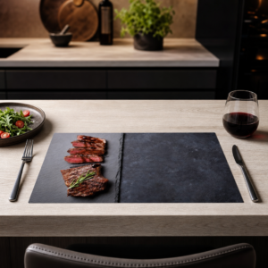Steak – Scheiben mit Rosmarin auf Schiefertafel - Tischset Papier – Bild 2