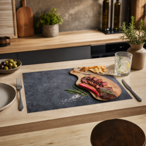 Steak – serviert mit Chili und Beilagen - Tischset Papier – Bild 2