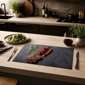 Steak – Scheiben mit Rosmarin, Balsamico auf Schieferplatte - Tischset Papier – Bild 2