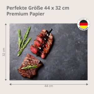 Steak – Scheiben mit Rosmarin, Balsamico auf Schieferplatte - Tischset Papier – Bild 3