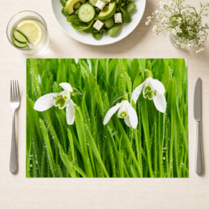 Schneeglöckchen – Frühlingsblüher im Morgentau - Tischset Papier – Bild 1