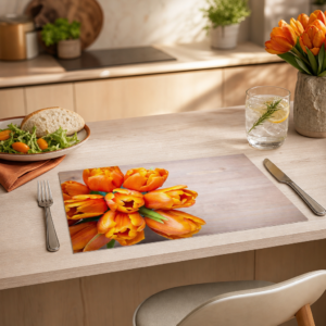 Orangefarbene Tulpen – Strauß auf Holz – Papiertischsets Großpackung – Bild 2