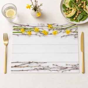 Narzissen – Frühlingsblumen mit Weidenzweigen - Tischset Papier – Bild 1
