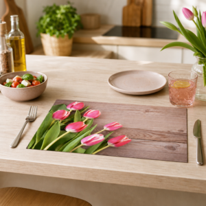Rosa Tulpen – Romantischer Strauß auf Holz – Papiertischsets Großpackung – Bild 2