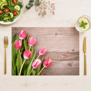 Rosa Tulpen – Romantischer Strauß auf Holz – Papiertischsets Großpackung – Bild 1