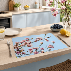 Magnolie – rosa Blüten vor Frühlingshimmel - Tischset Papier – Bild 2