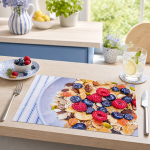 Müsli – buntes Frühstück mit frischen Beeren - Tischset Papier – Bild 2