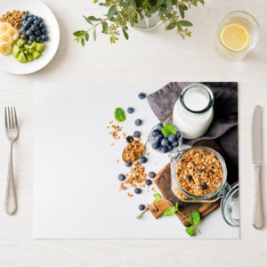Müsli - Frühstück mit Blaubeeren und Milch - Tischset Papier – Bild 1