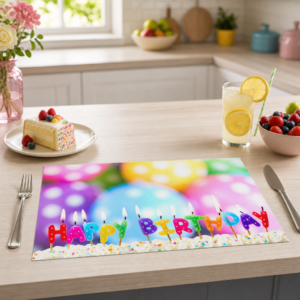 Happy Birthday – bunte Kerzen auf Kuchen - Tischset Papier – Bild 2