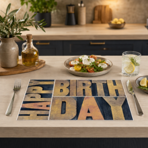 Happy Birthday – elegante Holztype-Typografie - Tischset Papier – Bild 2