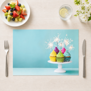 Cupcakes – bunte Törtchen mit Wunderkerzen - Tischset Papier – Bild 1