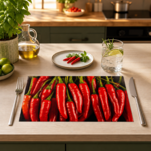 Chili – Rote Chilischoten in scharfer Formation - Tischset Papier – Bild 2