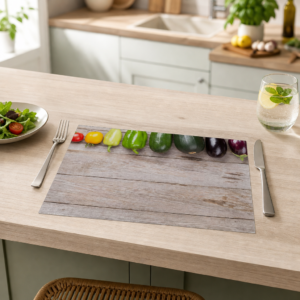 Gemüse-Reihe – Gemüsesorten auf Holztisch - Tischset Papier – Bild 2