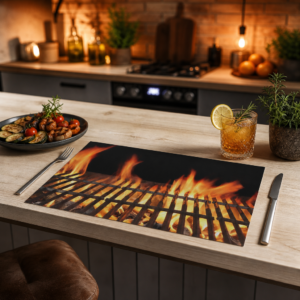 Flammen-Rost – Grillrost im Feuer - Tischset Papier – Bild 2