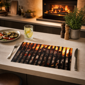 Grillen – brennendes Holz unterm Grillfest - Tischset Papier – Bild 2