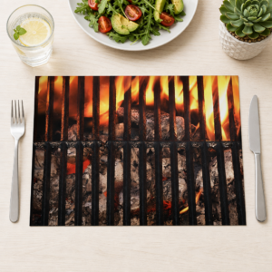 Grillen – brennendes Holz unterm Grillfest - Tischset Papier – Bild 1