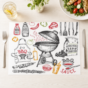 BBQ-Skizze – handgezeichnetes Grill-Muster - Tischset Papier – Bild 1