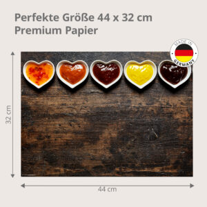 BBQ-Saucen – fünf Dips in Herz-Schälchen - Tischset Papier – Bild 3
