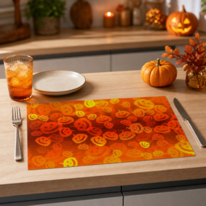 Halloween – orangefarbene Kürbisgesichter - Tischset Papier – Bild 2