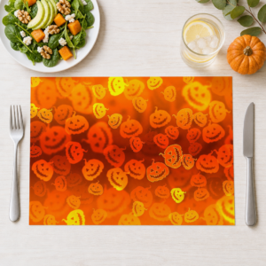 Halloween – orangefarbene Kürbisgesichter - Tischset Papier – Bild 1