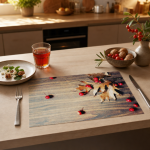 Herbst – Eichenblätter mit roten Beeren - Tischset Papier – Bild 2