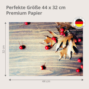 Herbst – Eichenblätter mit roten Beeren - Tischset Papier – Bild 3