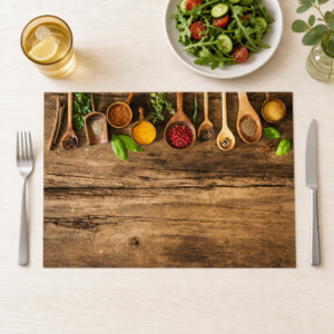 Gewürze – bunte Holzlöffel mit Kräutern - Tischset Papier – Bild 1