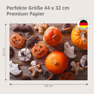 Halloween – Kürbisse und Gebäck auf Holz - Tischset Papier – Bild 3