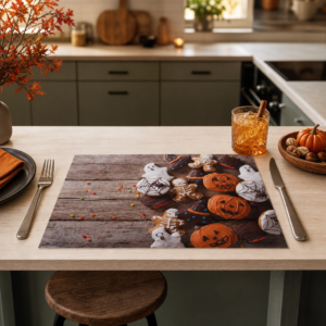 Halloween – Gebäck mit Spinnen und Kürbissen - Tischset Papier – Bild 2