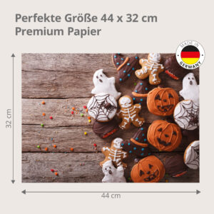 Halloween – Gebäck mit Spinnen und Kürbissen - Tischset Papier – Bild 3