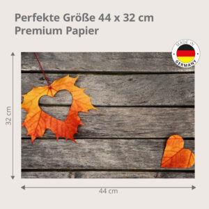 Herbst – Blatt mit Herzausschnitt auf Holz – Papiertischsets Großpackung – Bild 3