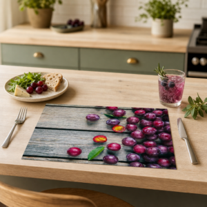 Pflaumen – frische Früchte auf Holztisch - Tischset Papier – Bild 2