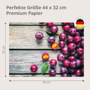 Pflaumen – frische Früchte auf Holztisch - Tischset Papier – Bild 3
