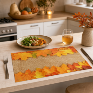 Herbst – Ahornblätter auf Jutesack – Papiertischsets Großpackung – Bild 2
