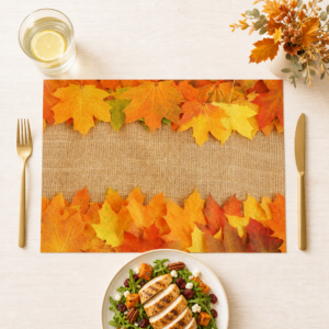 Herbst – Ahornblätter auf Jutesack – Papiertischsets Großpackung – Bild 1