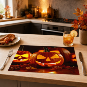 Halloween – drei gruselige Schnitzkürbisse - Tischset Papier – Bild 2