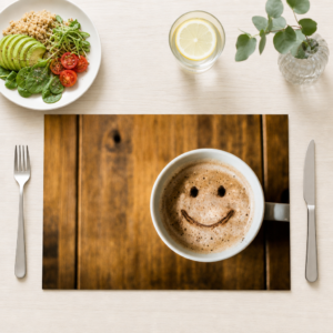 Kaffe Smiley im Milchschaum – Papiertischsets Großpackung – Bild 1