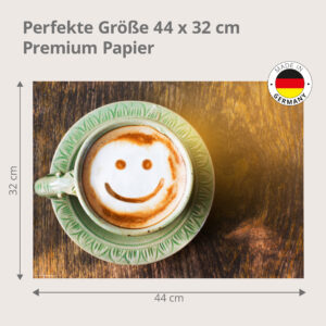 Kaffee – Smiley in grüner Keramiktasse - Tischset Papier – Bild 3