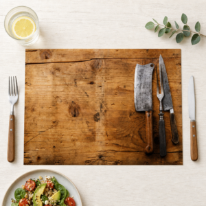 BBQ – Hackbeil und Fleischgabel - Tischset Papier – Bild 1