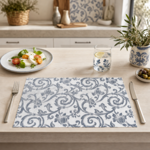 Muster – graues Blumenranken-Textil - Tischset Papier – Bild 2