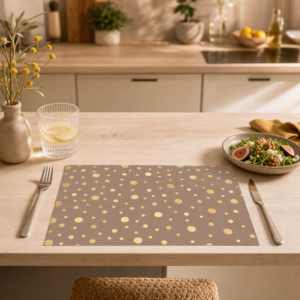 Goldene Metallic-Punkte auf Taupe - Tischset Papier – Bild 2