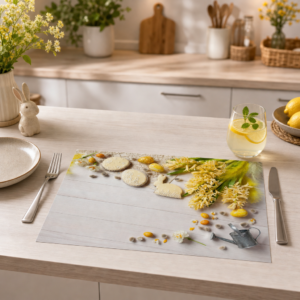 Ostern – Frühlingsblumen mit Hase - Tischset Papier – Bild 2