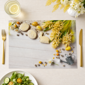 Ostern – Frühlingsblumen mit Hase - Tischset Papier – Bild 1