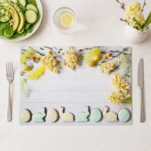 Ostern – Blumenrahmen mit Keksen - Tischset Papier – Bild 1